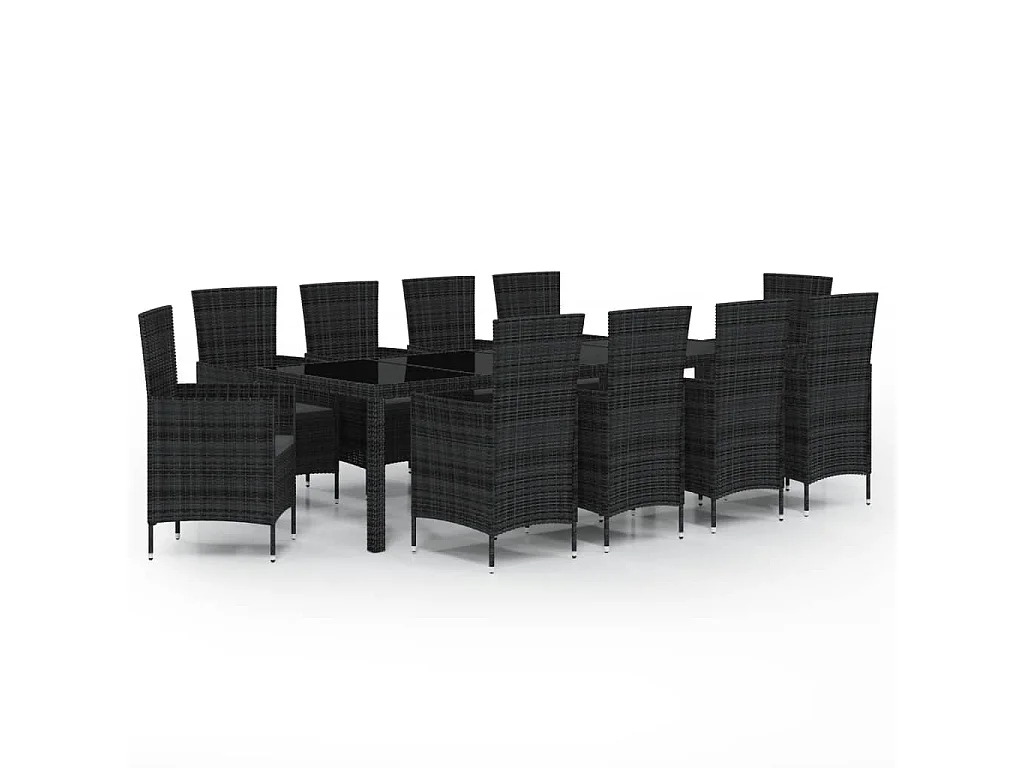 11-tlg. Garten-Essgruppe mit Kissen Poly Rattan Schwarz