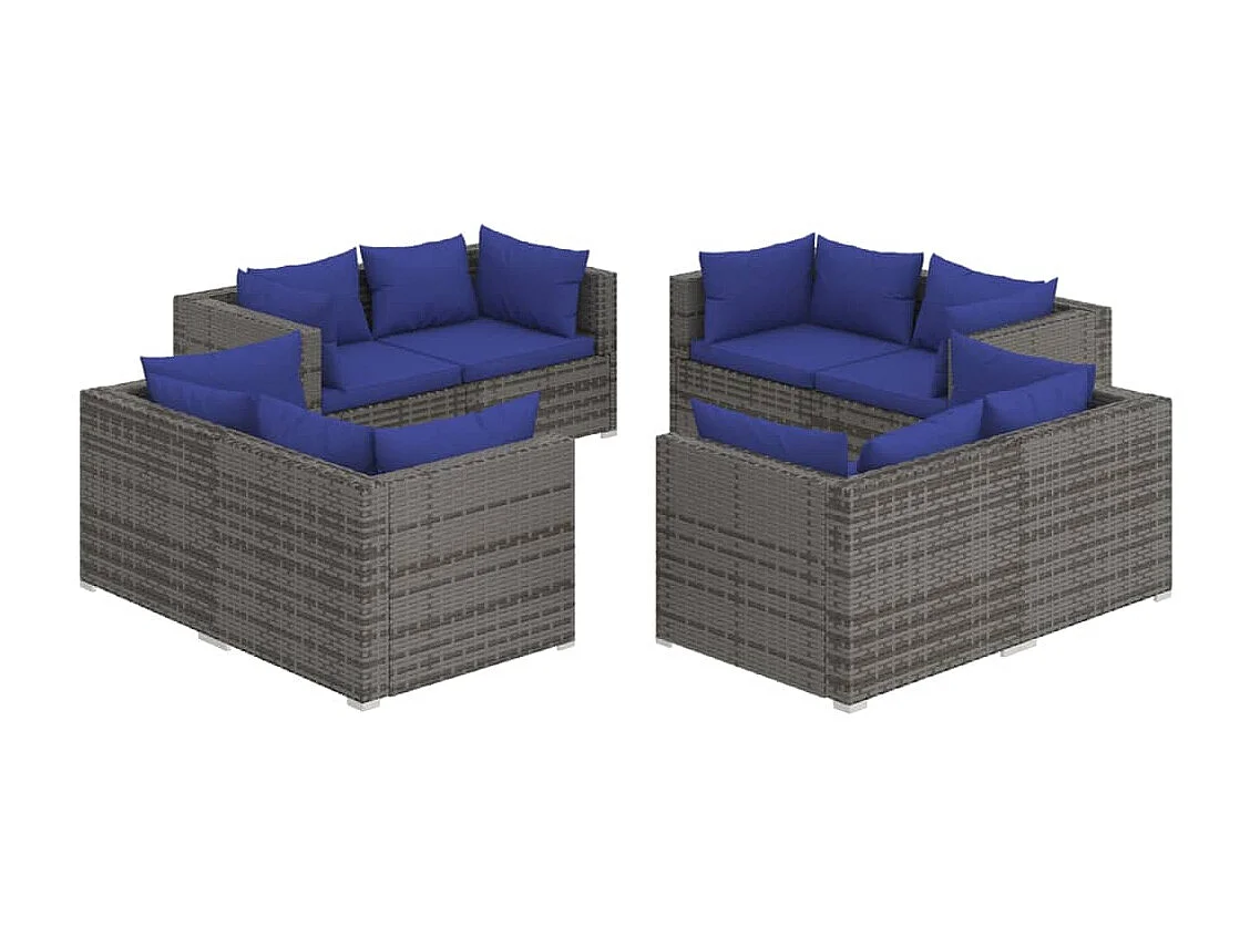 Salon de jardin 8 pcs avec coussins résine tressée gris