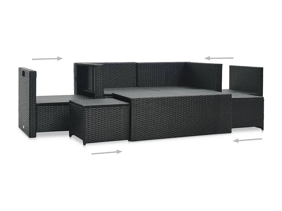 Salon de jardin 6 pcs avec coussins résine tressée noir