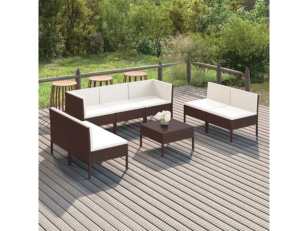 8-tlg. Garten-Lounge-Set mit Auflagen Poly Rattan Braun