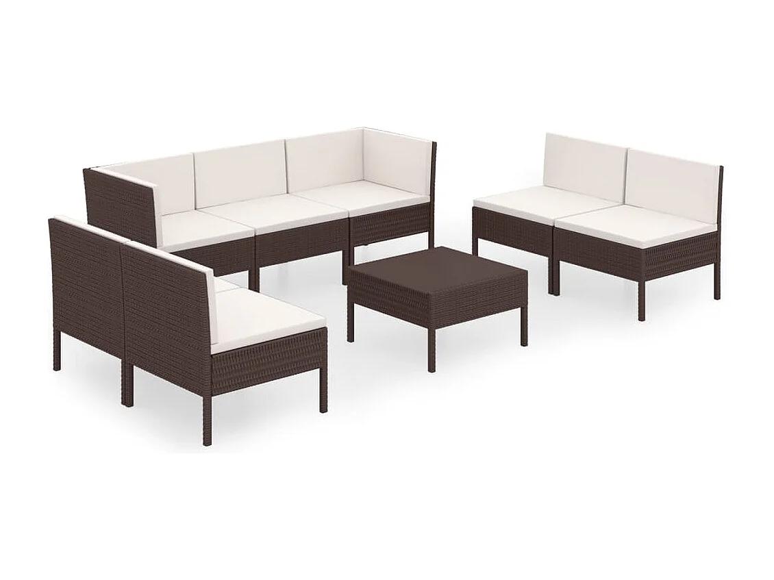 8-tlg. Garten-Lounge-Set mit Auflagen Poly Rattan Braun