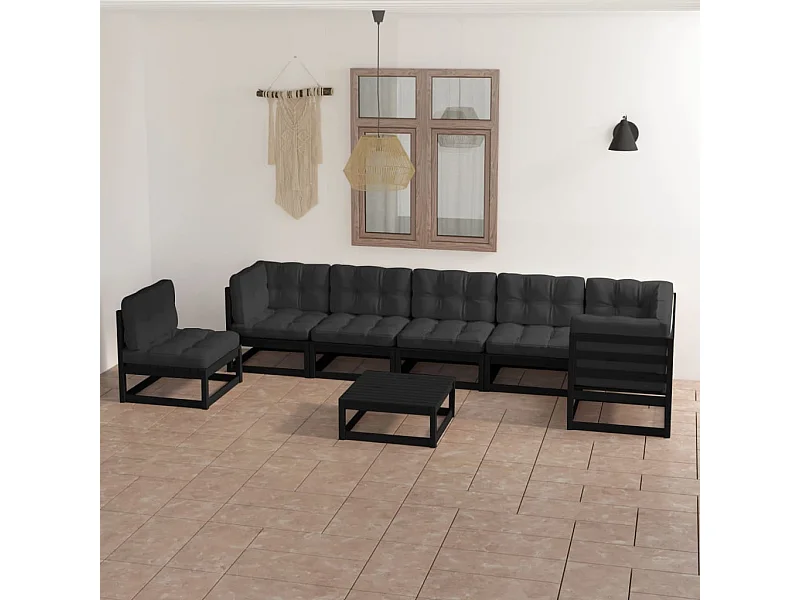 8-delige Loungeset met kussens massief grenenhout