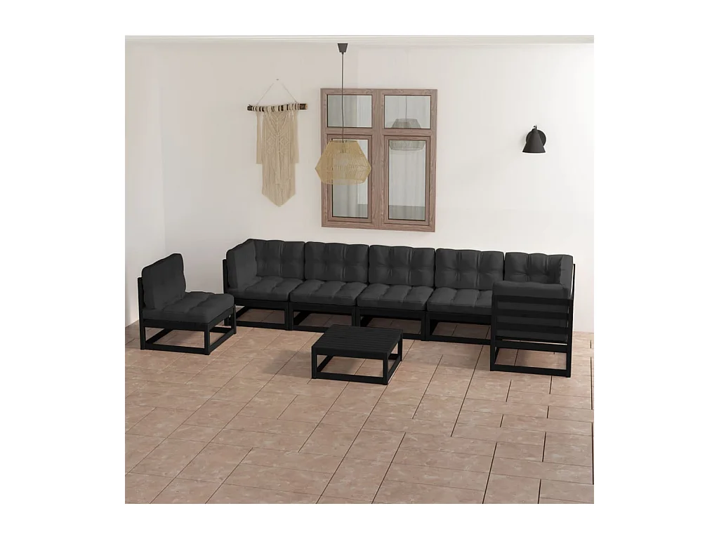 8-delige Loungeset met kussens massief grenenhout