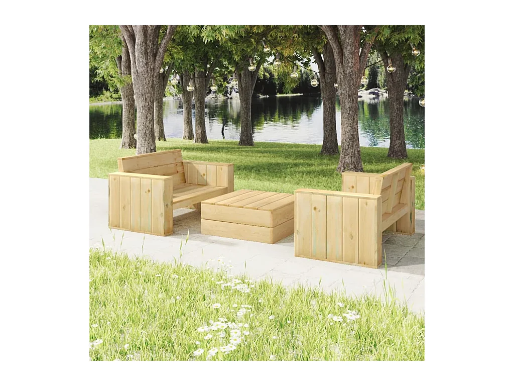 Salon de jardin 3 pcs Bois massif de pin imprégné