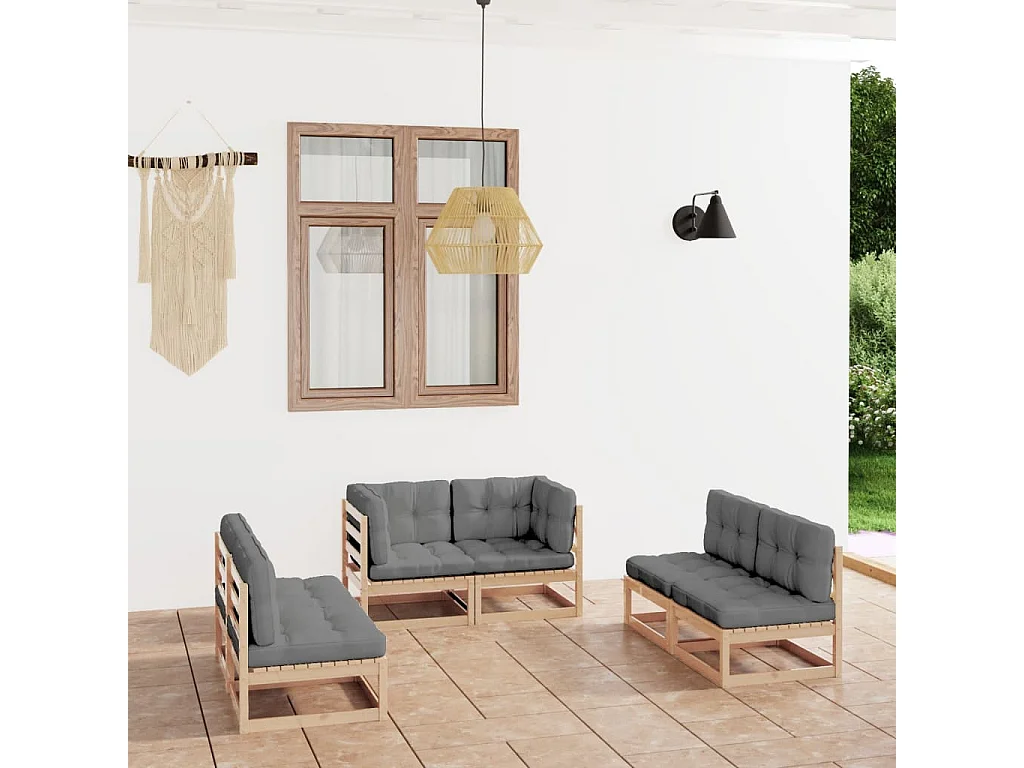6-tlg. Garten-Lounge-Set mit Kissen Kiefer Massivholz