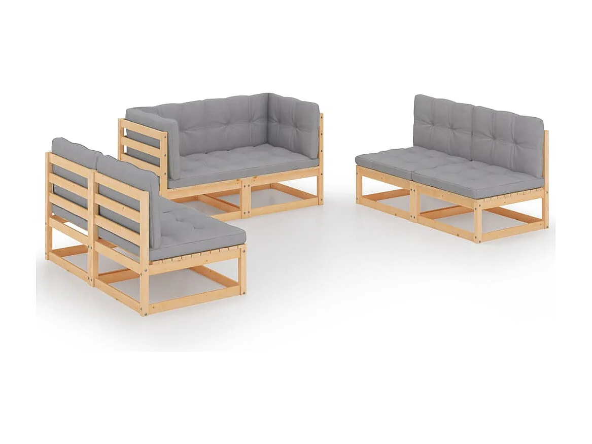 6-tlg. Garten-Lounge-Set mit Kissen Kiefer Massivholz