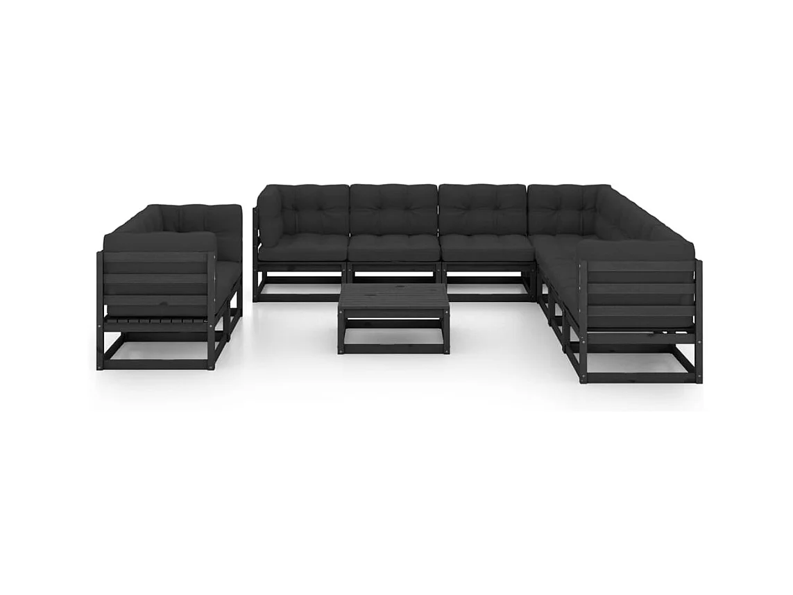 Set Divani da Giardino 10 pz con Cuscini Massello di Pino Nero