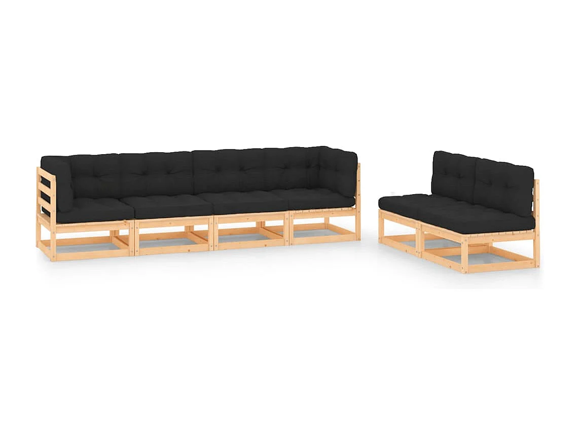 Salon de jardin 6 pcs avec coussins Bois de pin massif