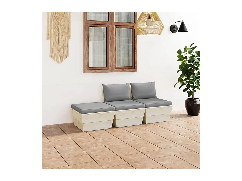 3-delige Loungeset met kussens pallet vurenhout