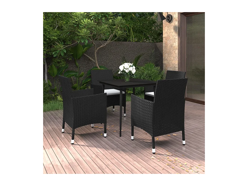 Ensemble à manger de jardin coussins 5 pcs Résine tressée Verre