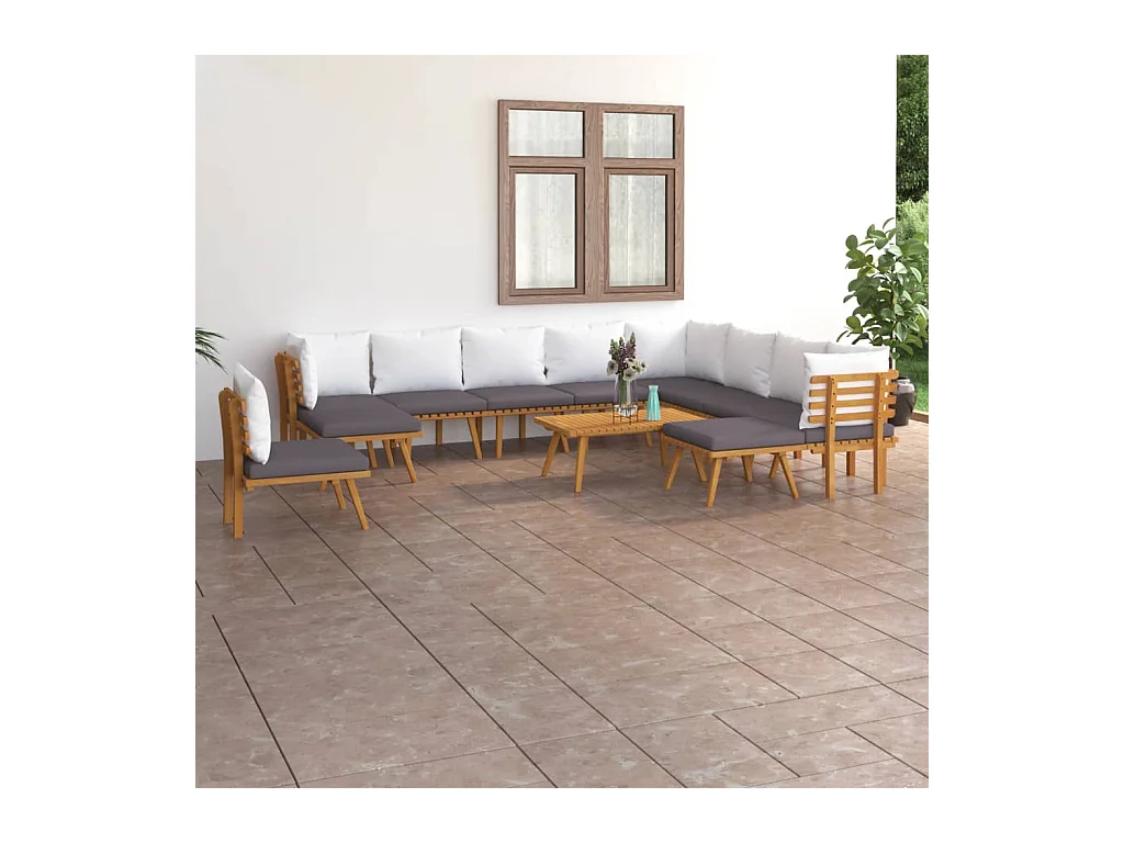 Salon de jardin 12 pcs avec coussins Bois d'acacia solide