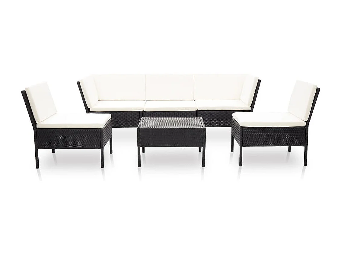 6 pcs conjunto lounge de jardim c/ almofadões vime PE preto