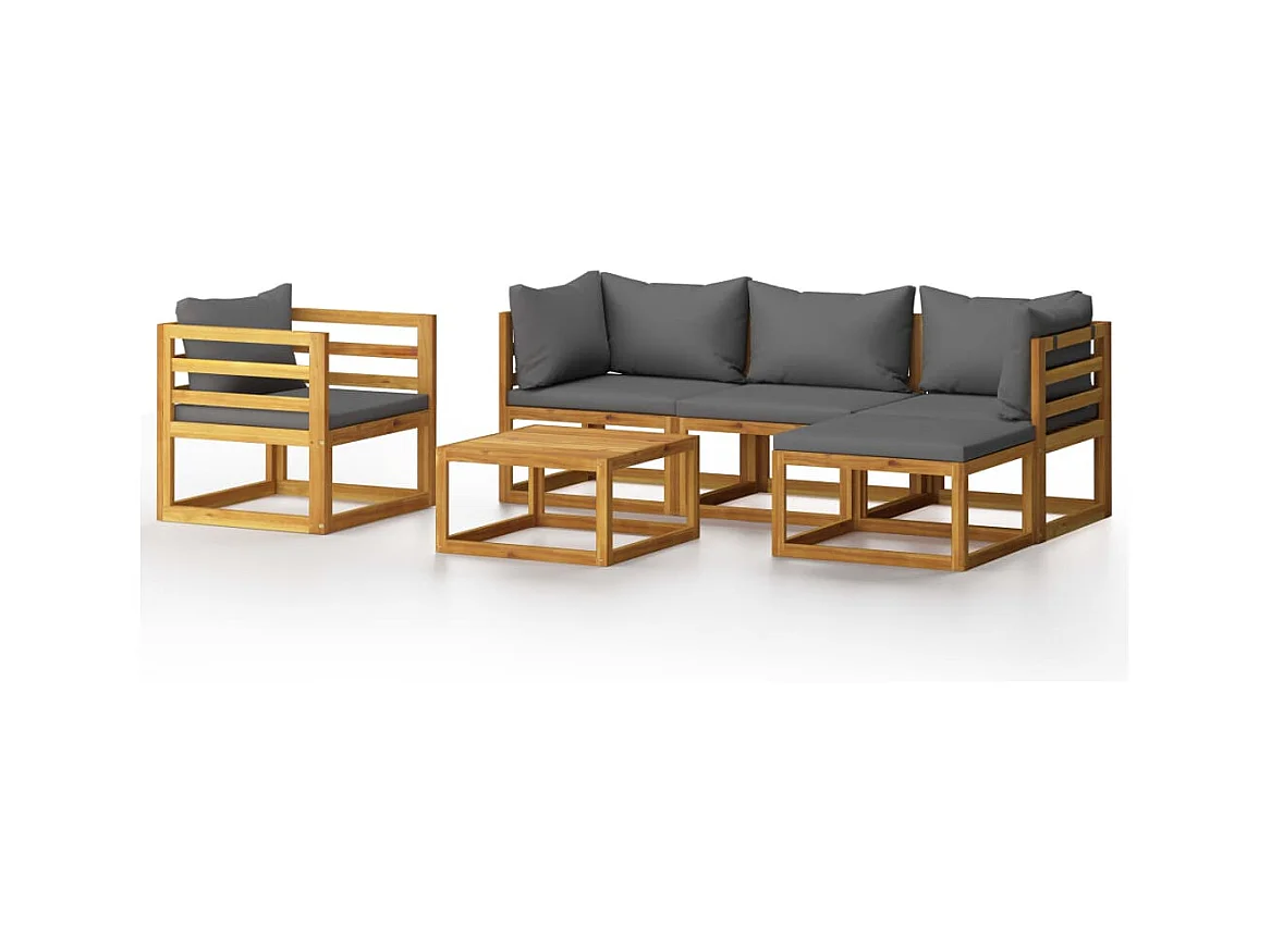 Salon de jardin 6 pcs avec coussin Bois d'acacia solide