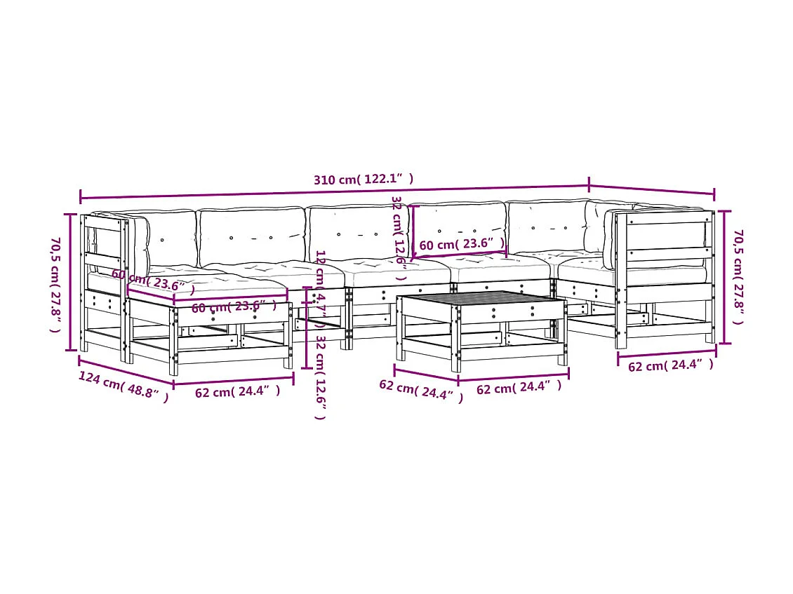 8-tlg. Garten-Lounge-Set mit Kissen Imprägniertes Kiefernholz