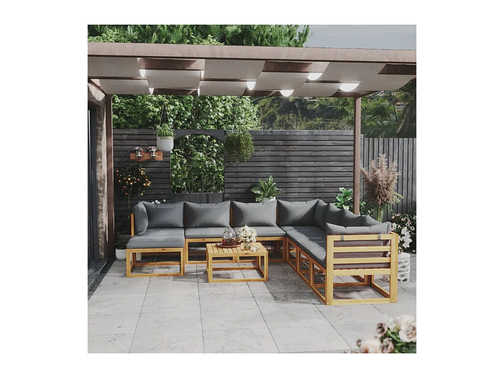 Salon de jardin 9 pcs avec coussin Bois d'acacia solide