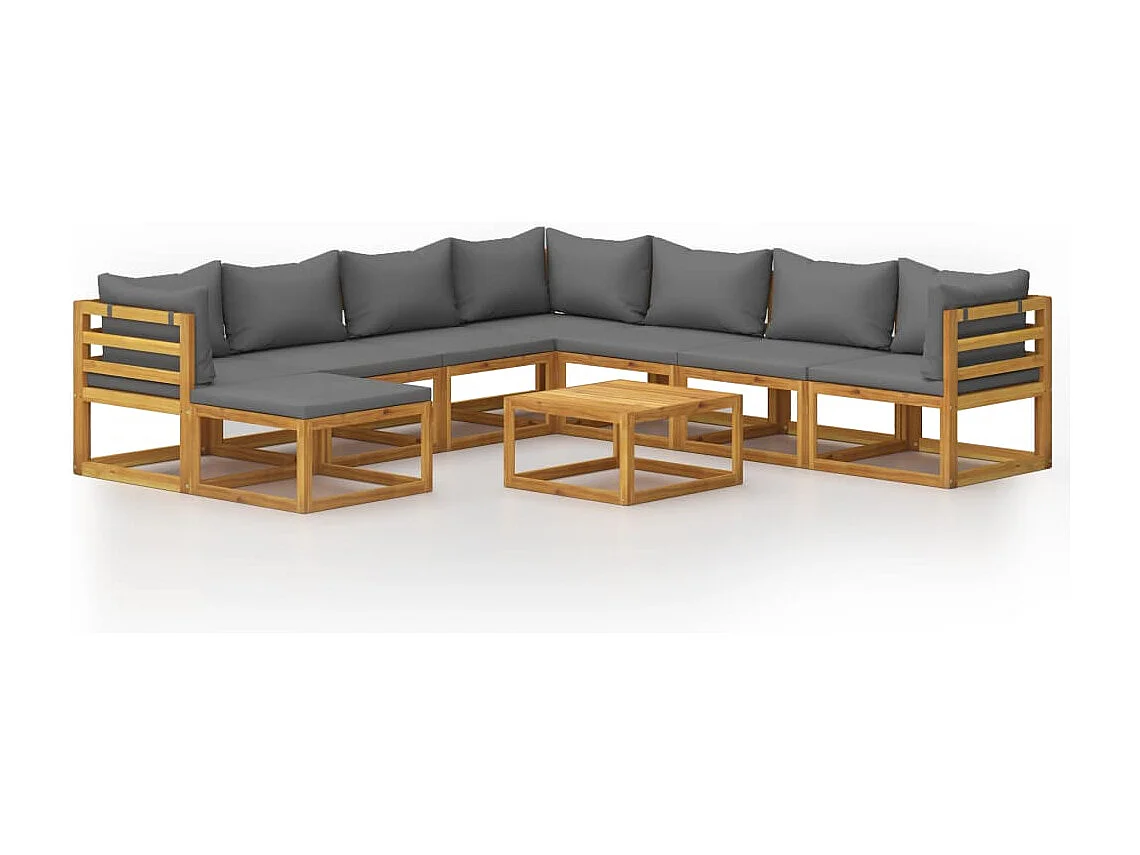 Salon de jardin 9 pcs avec coussin Bois d'acacia solide