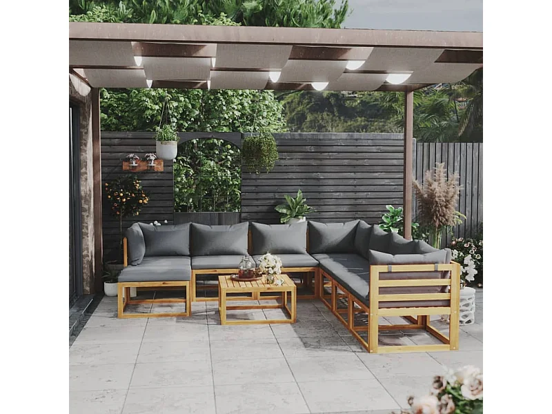 Salon de jardin 9 pcs avec coussin Bois d'acacia solide