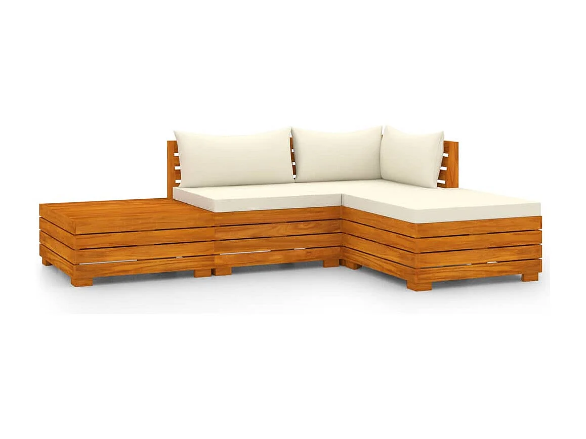 4 pcs conj. lounge jardim c/ almofadões madeira acácia maciça