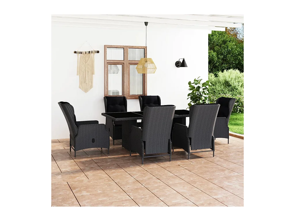Ensemble à manger d'extérieur 7pcs et coussins rotin gris foncé