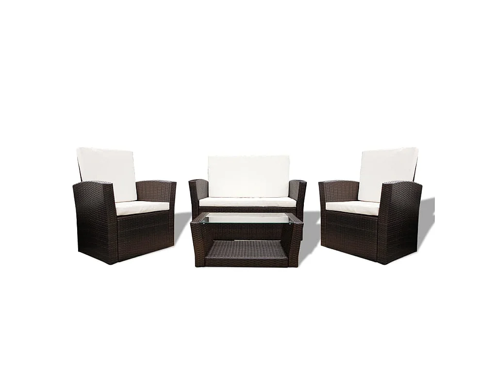 Salon de jardin 4 pcs avec coussins Résine tressée Marron