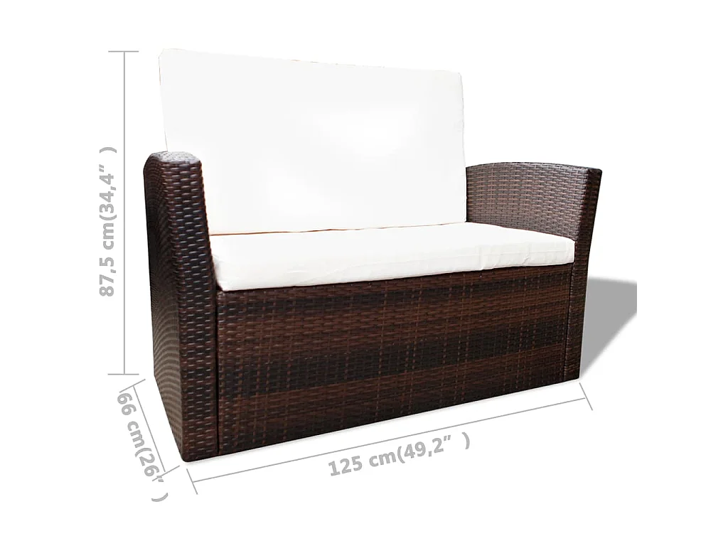 Salon de jardin 4 pcs avec coussins Résine tressée Marron