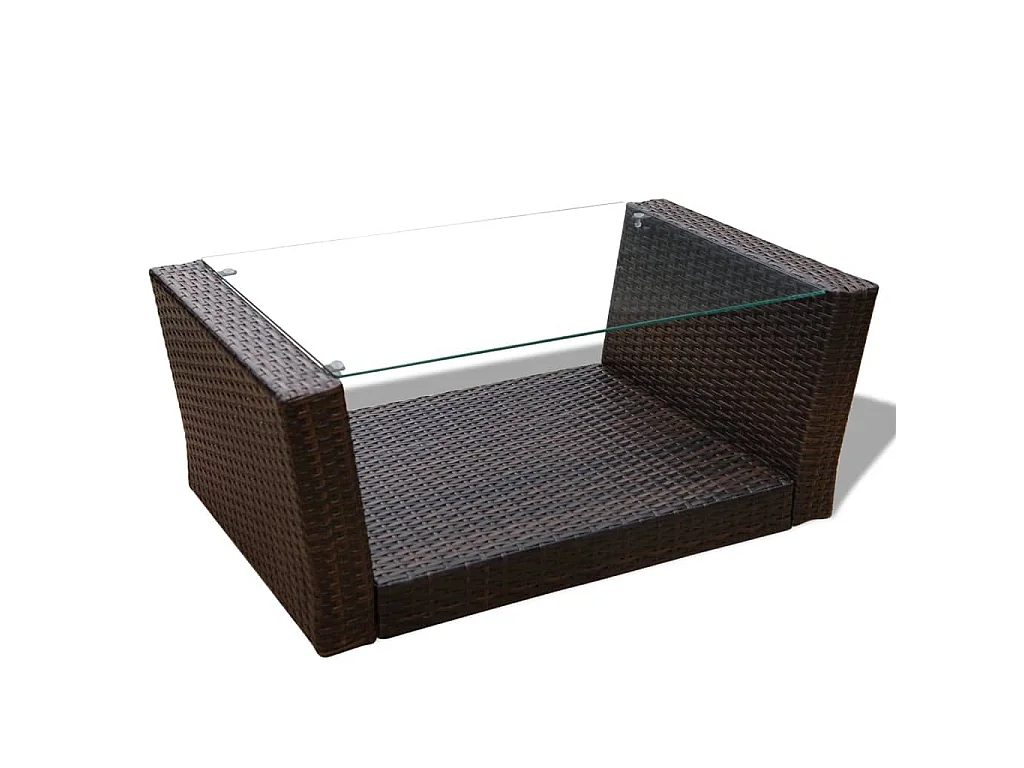 Salon de jardin 4 pcs avec coussins Résine tressée Marron