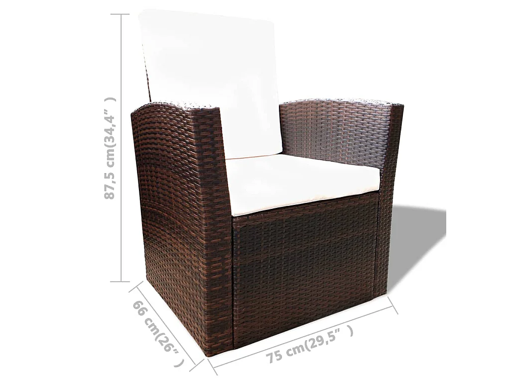 Salon de jardin 4 pcs avec coussins Résine tressée Marron