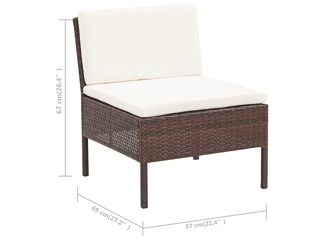 Set muebles de jardín 3 pzas y cojines ratán sintético marrón