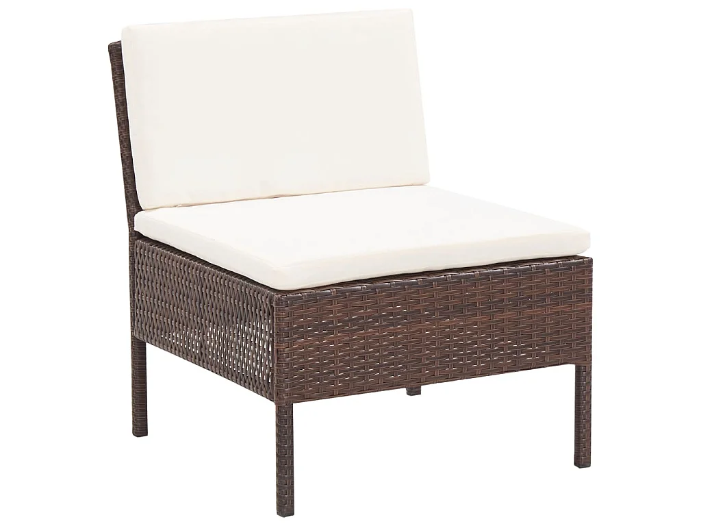Set muebles de jardín 3 pzas y cojines ratán sintético marrón