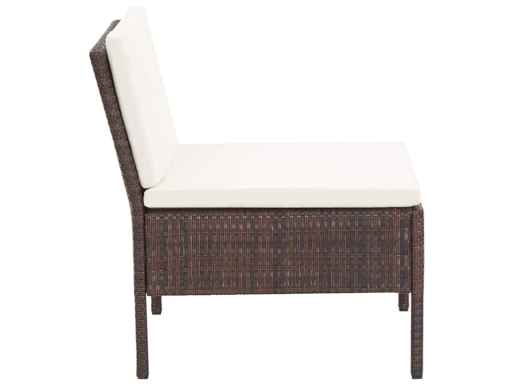 Set muebles de jardín 3 pzas y cojines ratán sintético marrón