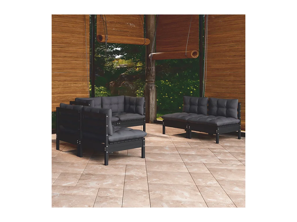Juego de muebles de jardín 6 pzas y cojines madera maciza pino