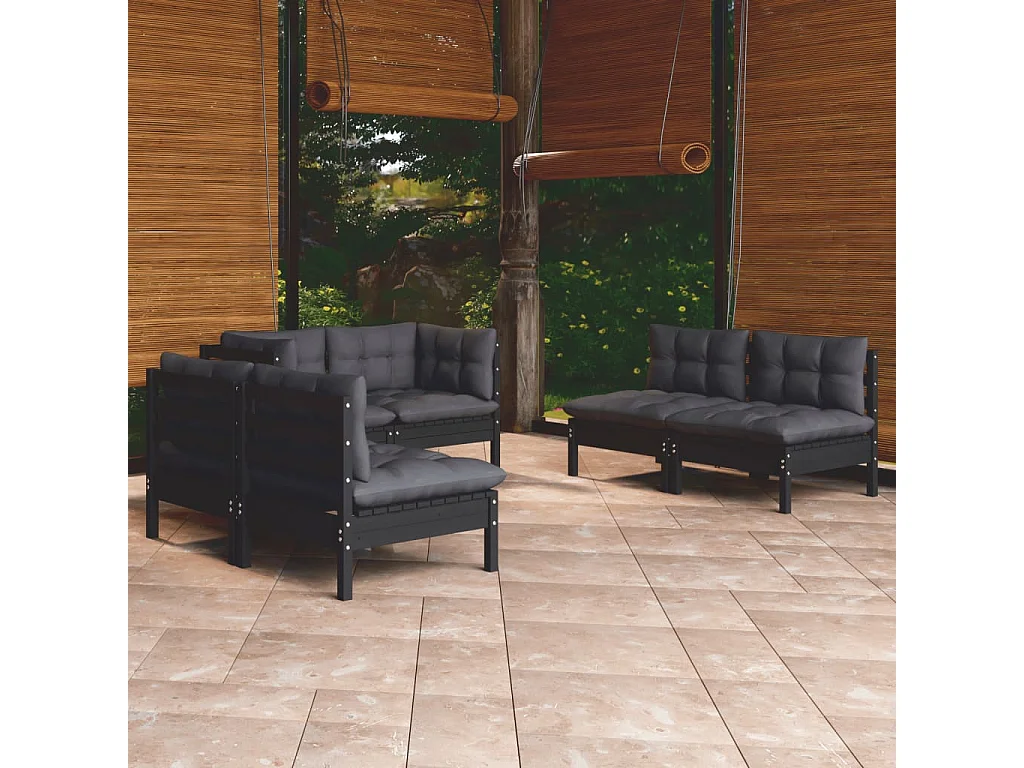 Salon de jardin 6 pcs avec coussins bois de pin massif