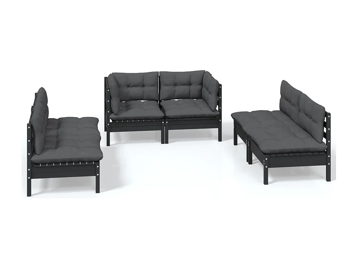 Salon de jardin 6 pcs avec coussins bois de pin massif