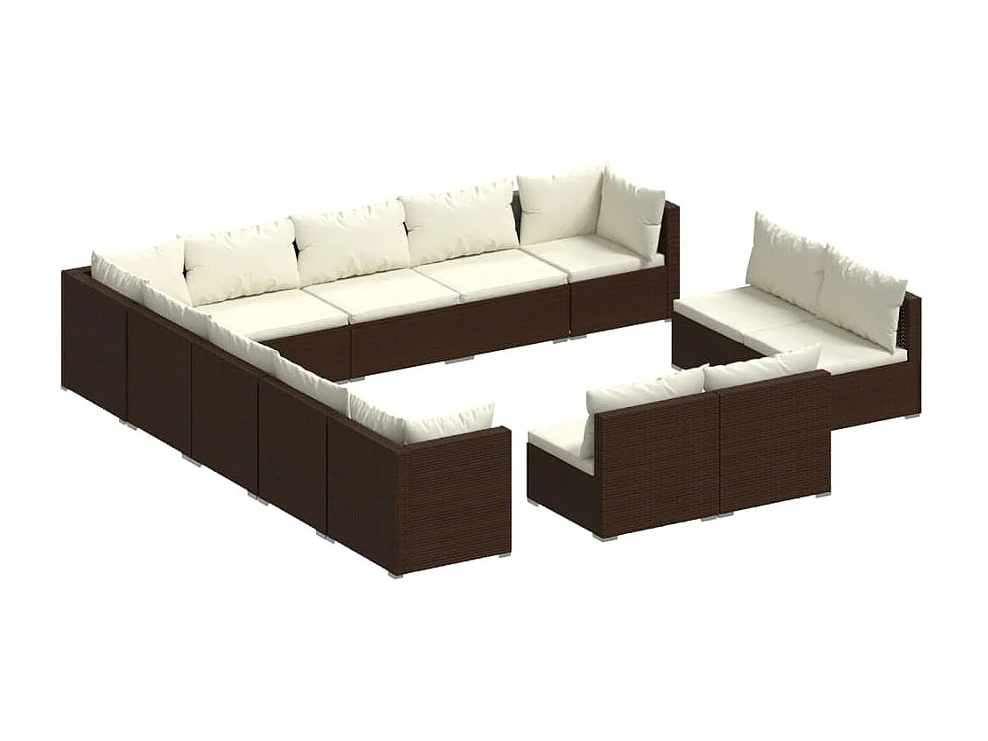 Salon de jardin 13 pcs avec coussins Marron Résine tressée