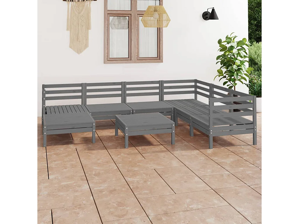 8 pcs conjunto lounge de jardim pinho maciço cinzento