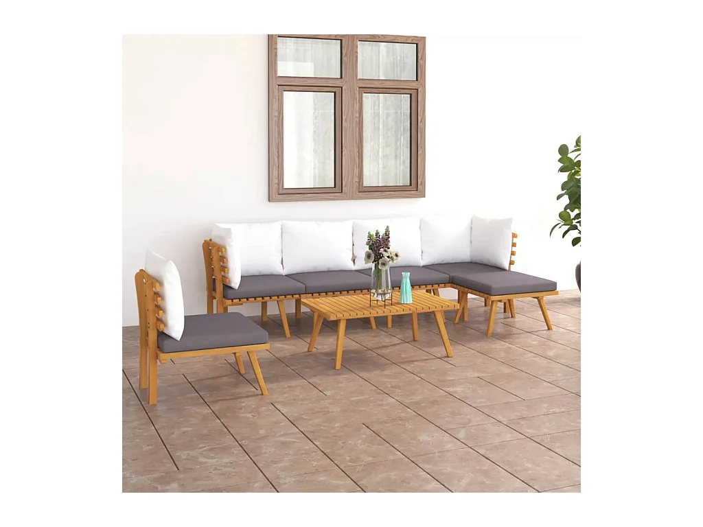 Set Divani da Giardino 7 pz con Cuscini in Massello di Acacia