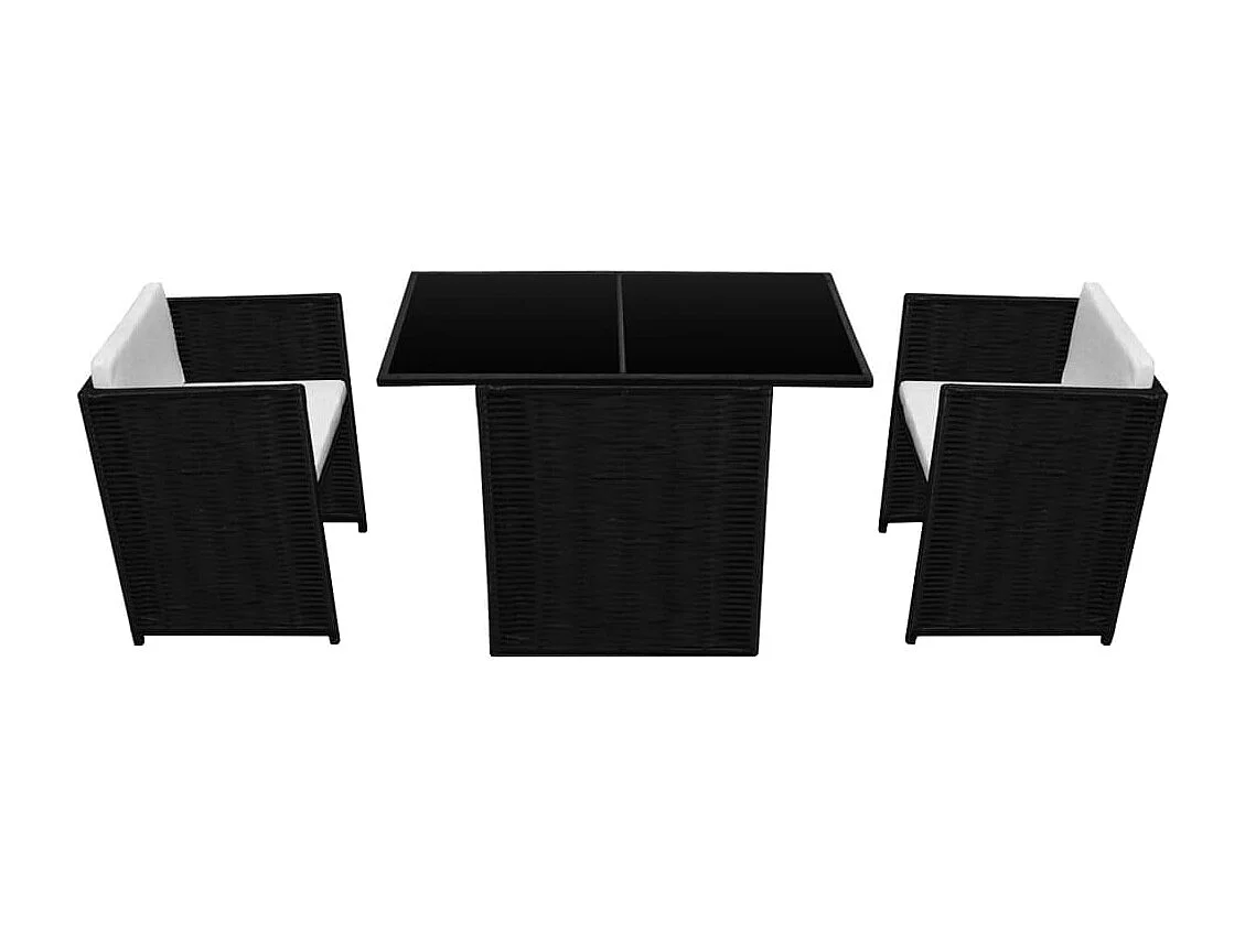 3 pcs conjunto bistrô com almofadões vime PE preto