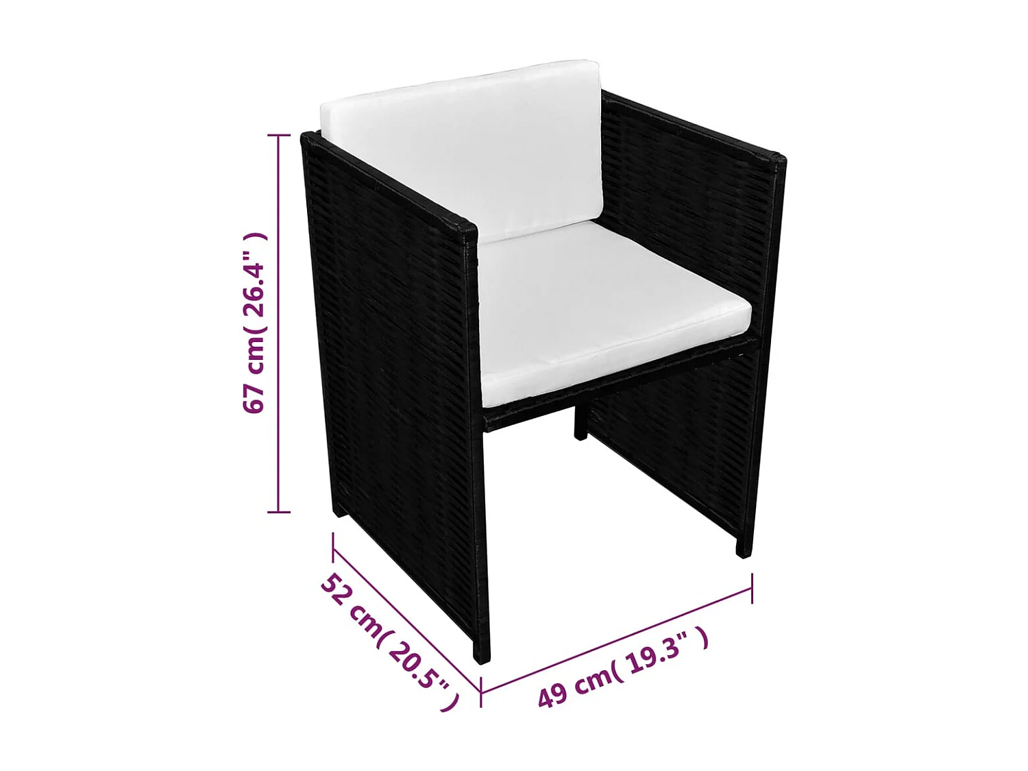 3 pcs conjunto bistrô com almofadões vime PE preto