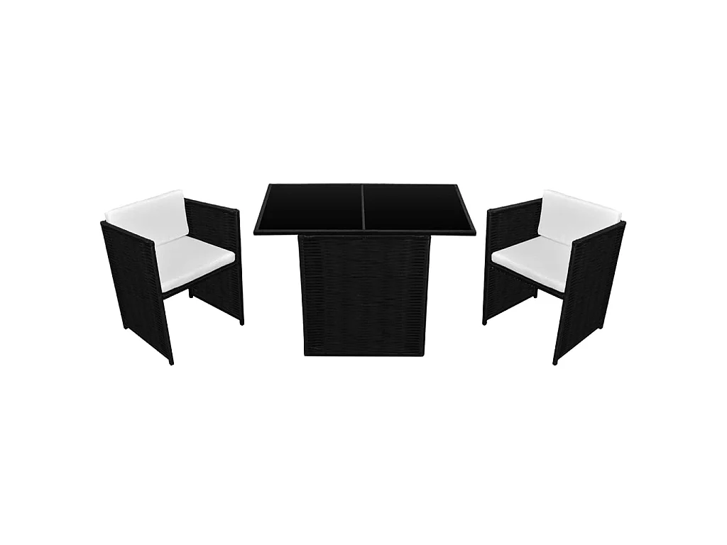 3 pcs conjunto bistrô com almofadões vime PE preto