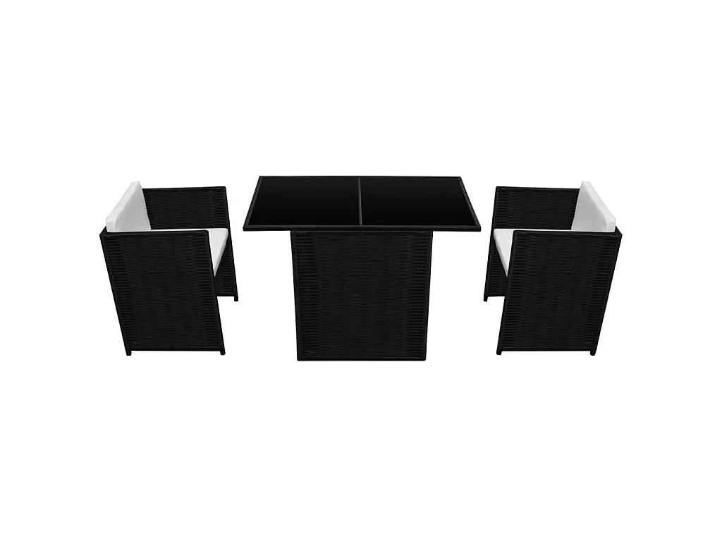 3 pcs conjunto bistrô com almofadões vime PE preto