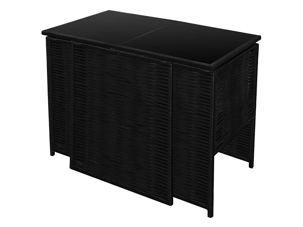 3 pcs conjunto bistrô com almofadões vime PE preto
