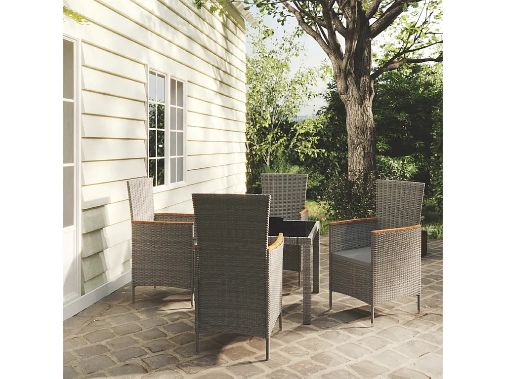 5pcs conjunto de jantar p/ exterior c/ almofadões vime PE cinza