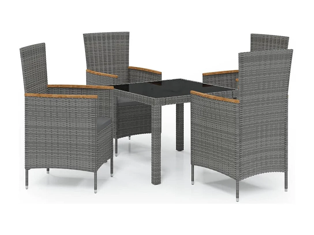 5pcs conjunto de jantar p/ exterior c/ almofadões vime PE cinza