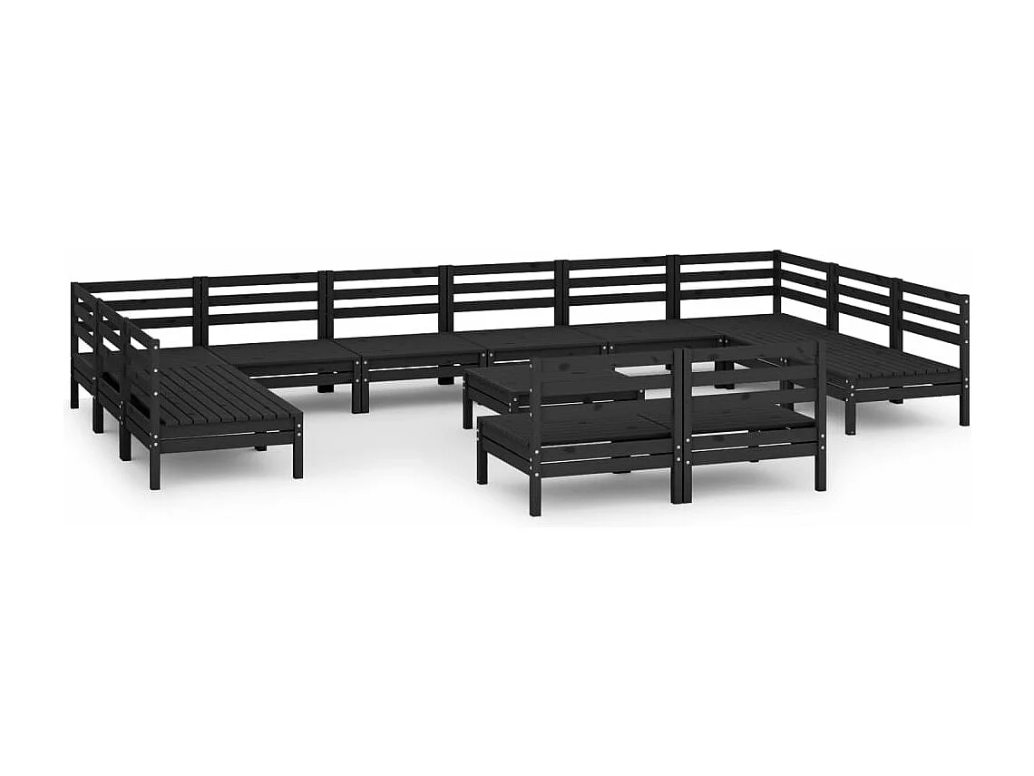 Set Salotto da Giardino 13 pz in Legno Massello di Pino Nero