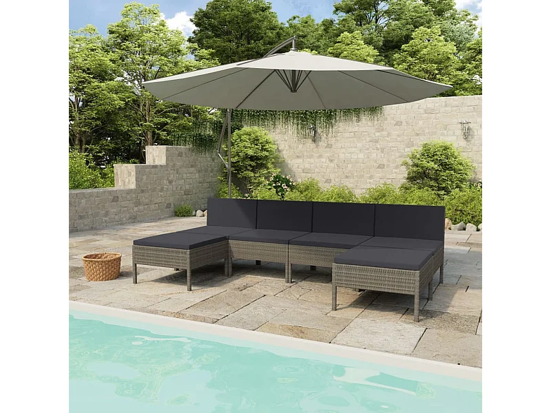 6-tlg. Garten-Lounge-Set mit Auflagen Poly Rattan Grau