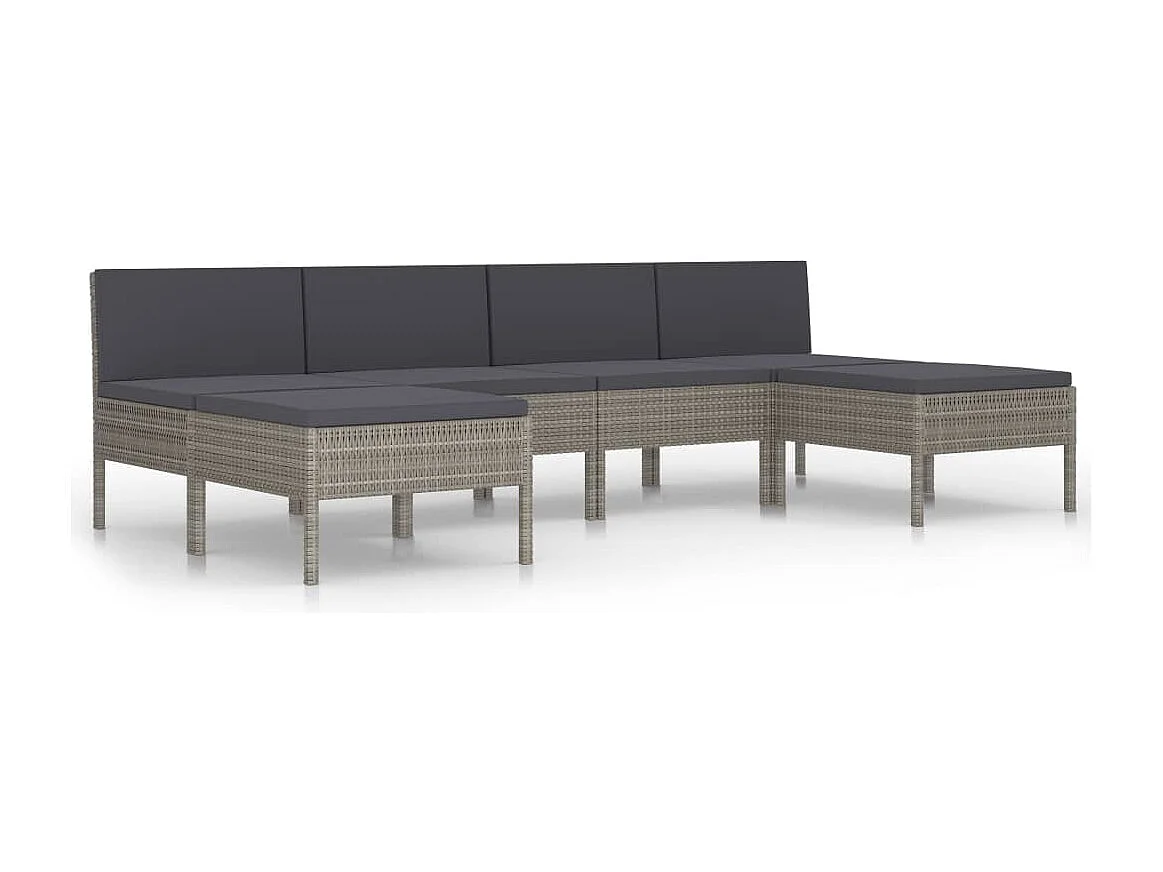 6-tlg. Garten-Lounge-Set mit Auflagen Poly Rattan Grau