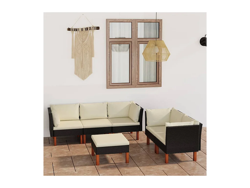 Set Divani da Giardino 6 pz con Cuscini in Polyrattan Nero