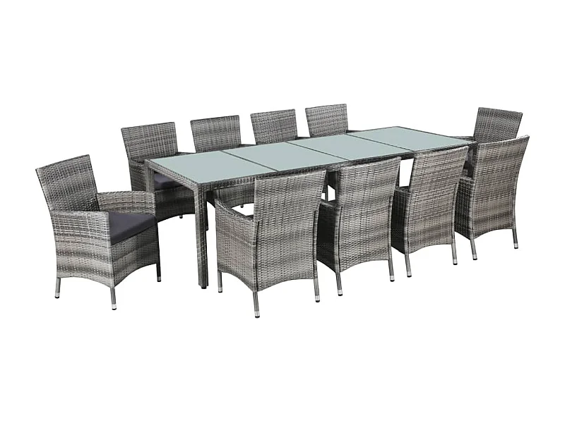 Set da Pranzo da Giardino 11 pz con Cuscini Polyrattan Grigio