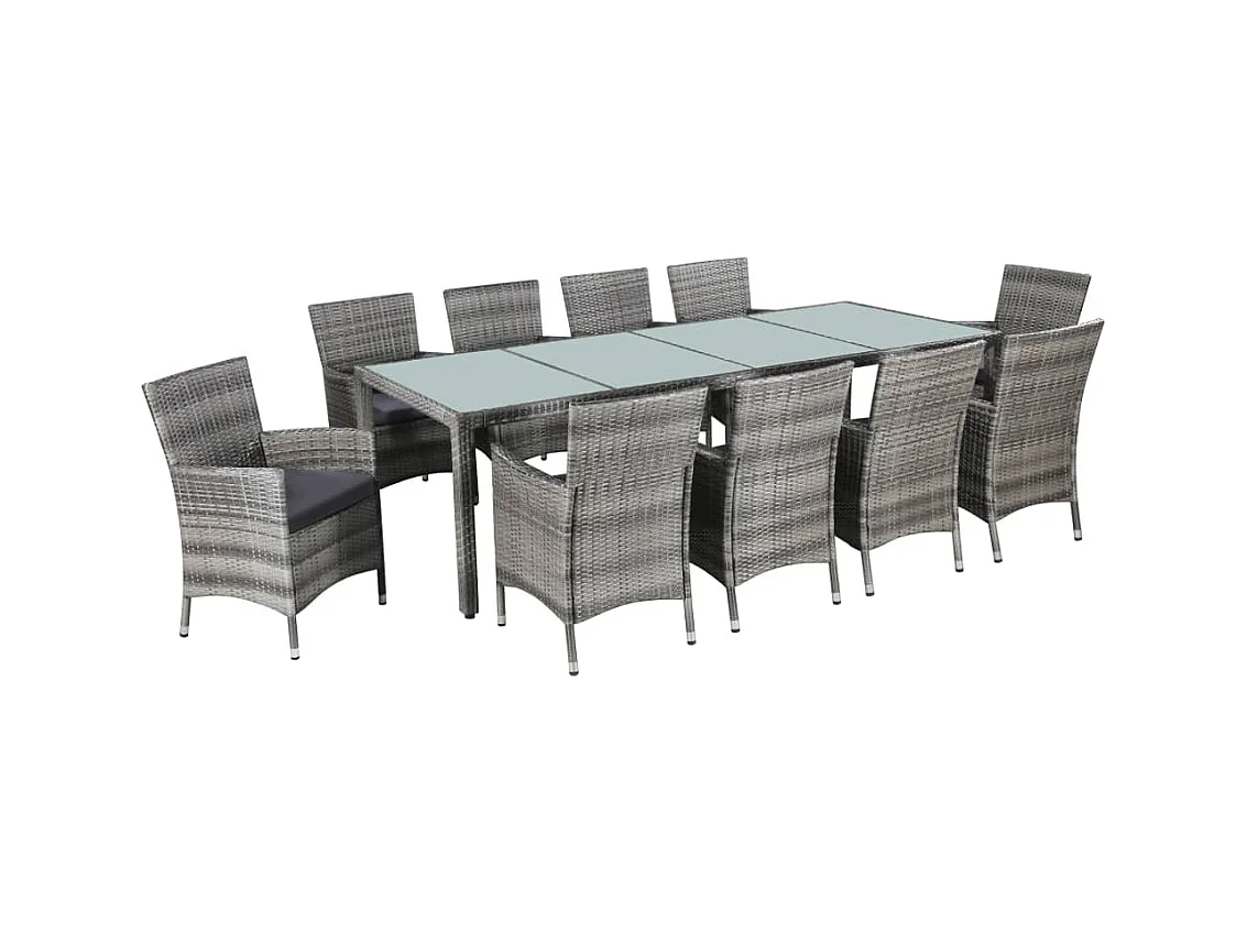 Ensemble à manger d'extérieur 11pc coussins Résine tressée Gris