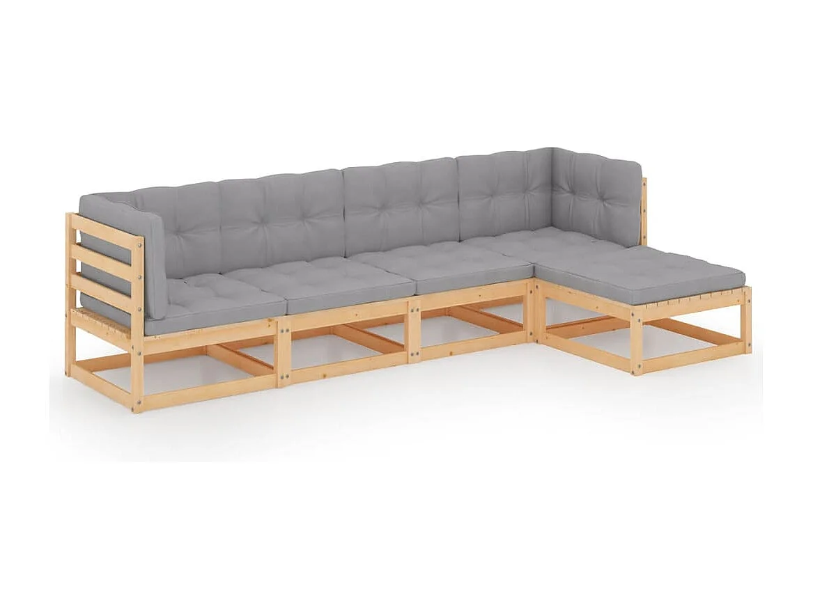 Juego de muebles de jardín 5 pzas y cojines madera pino maciza